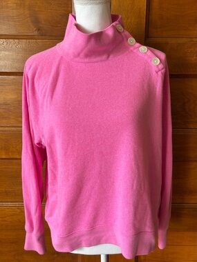 J. Crew Pink Button-Shoulder Mock Neck Sweatshirt